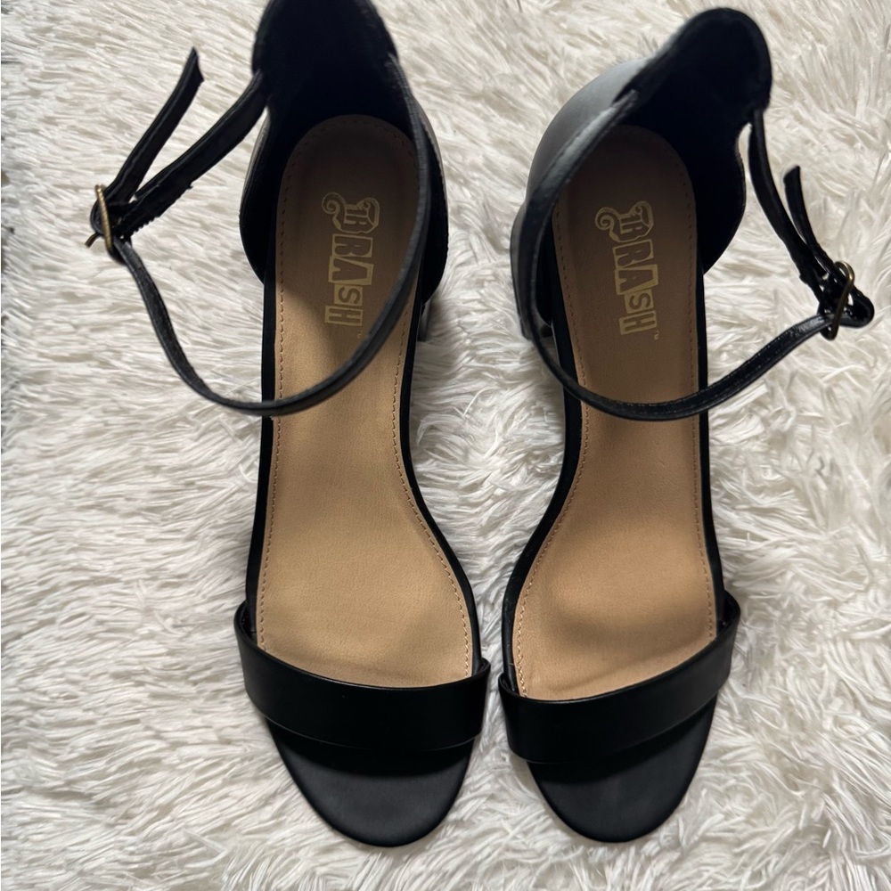 Brash Black Ankle Strap Heels